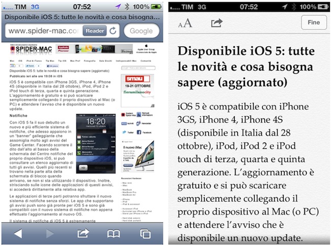 Safari iOS 5 Reader