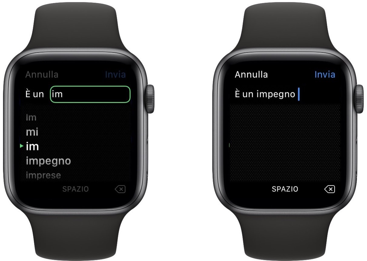 Scrivere messaggi dall'Apple Watch usando l'autocompletamento : SPIDER-MAC